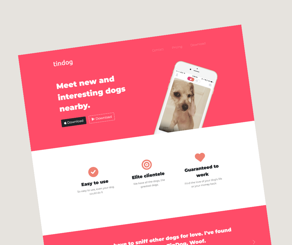 TinDog single page website